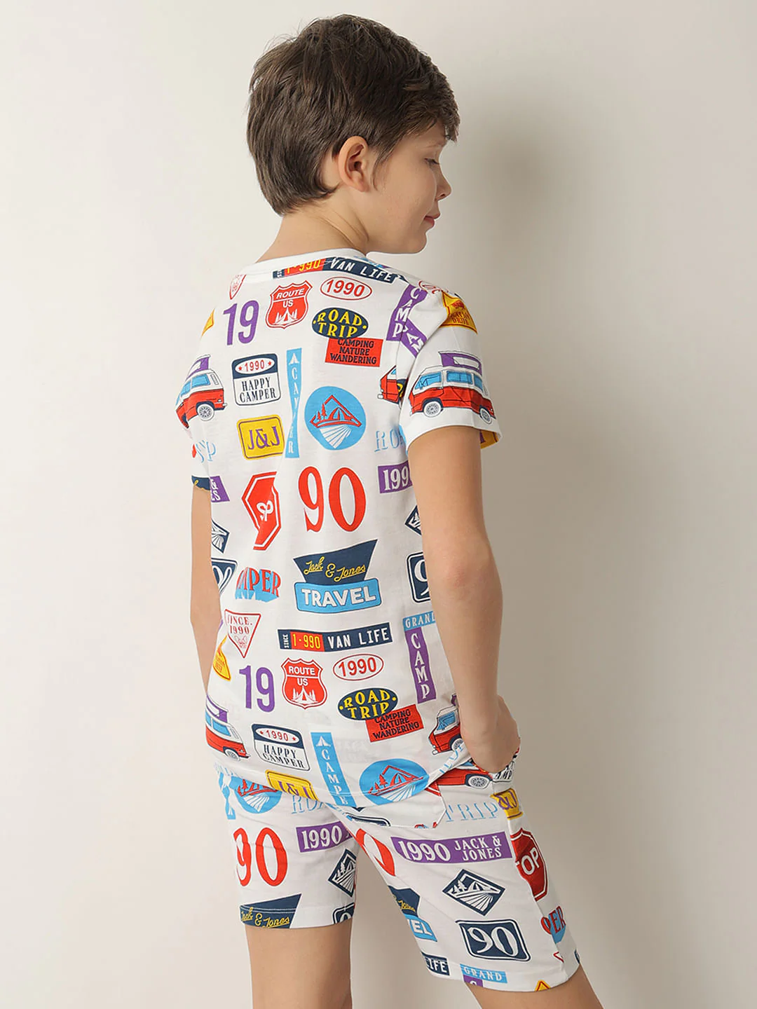 Boys White Sticker Print Co-ord Set T-shirt - Image 4