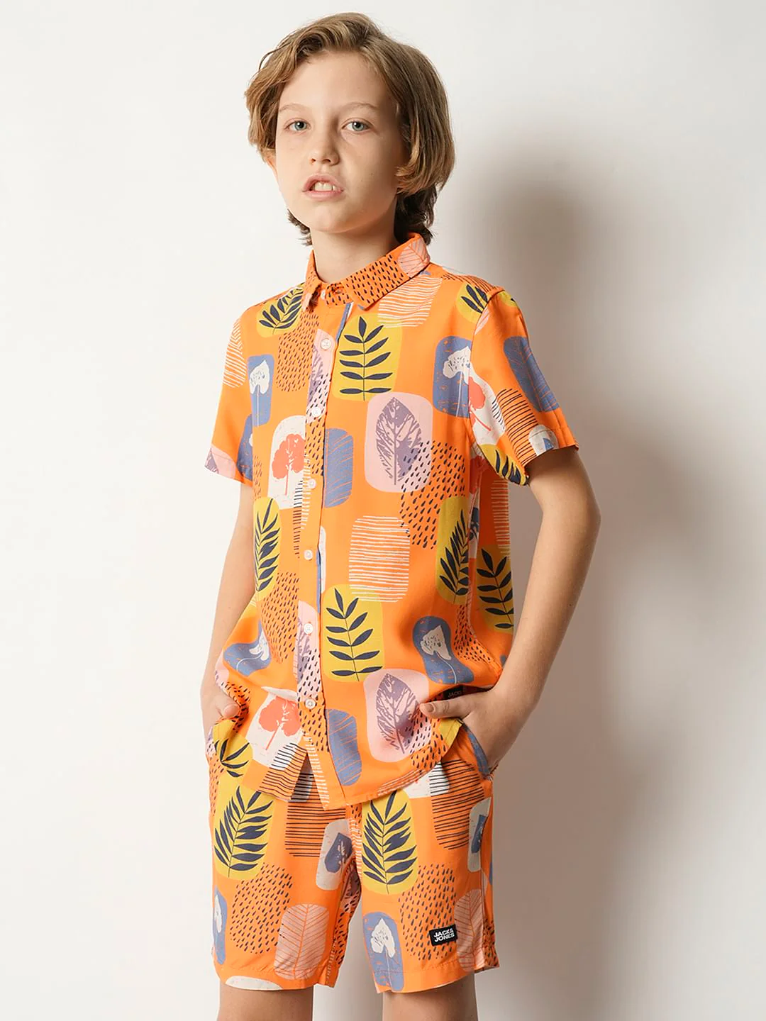 Boys Orange Tropical Print Co-ord Set Shirt - Image 2