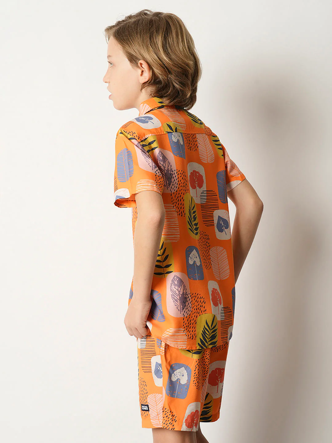 Boys Orange Tropical Print Co-ord Set Shirt - Image 4