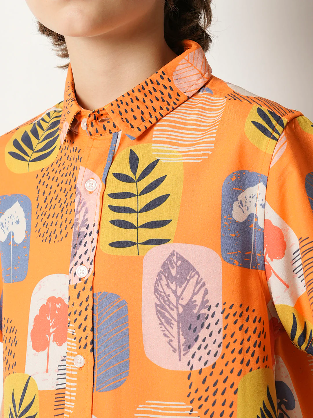Boys Orange Tropical Print Co-ord Set Shirt - Image 6