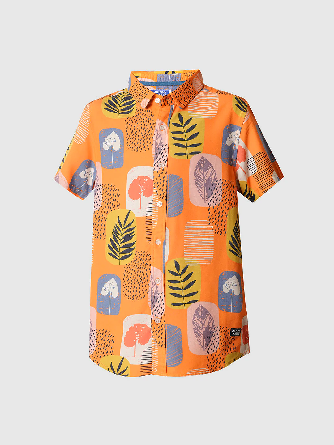 Boys Orange Tropical Print Co-ord Set Shirt - Image 7