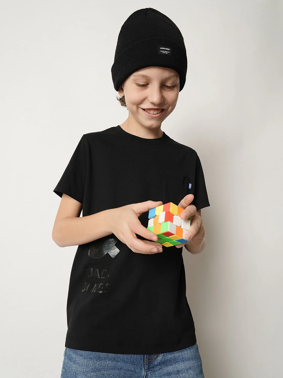 Boys Black Logo Print Crew Neck T-shirt