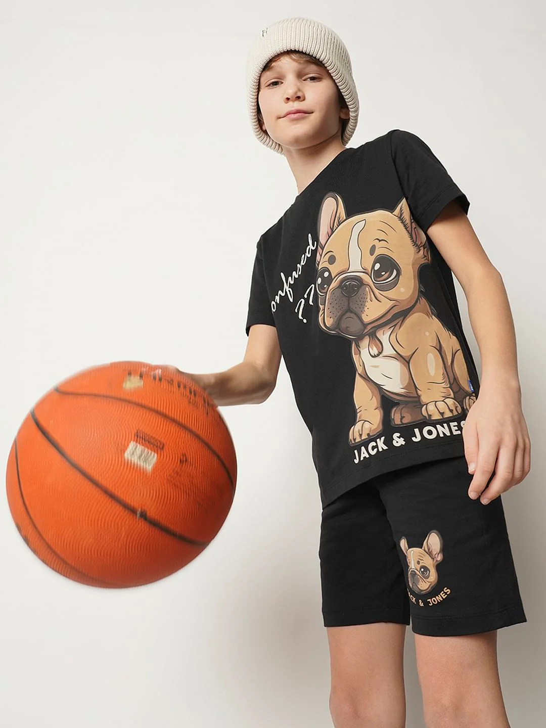 Boys Black Confused Dog T-shirt
