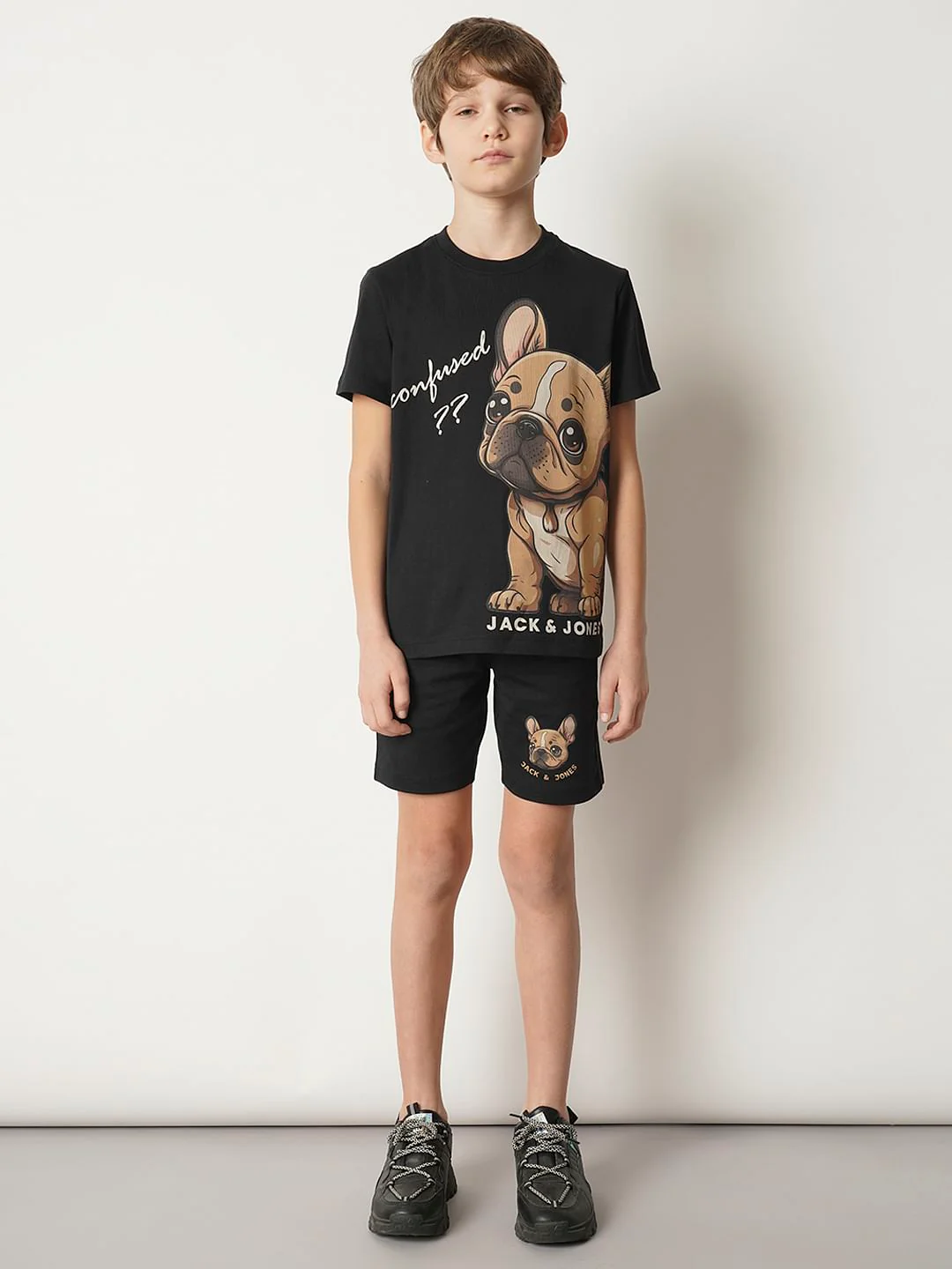Boys Black Confused Dog T-shirt - Image 5