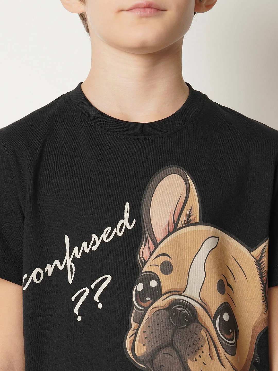 Boys Black Confused Dog T-shirt - Image 6