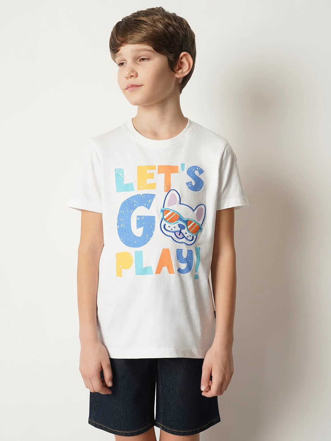 Boys White Text Print T-shirt - Image 2