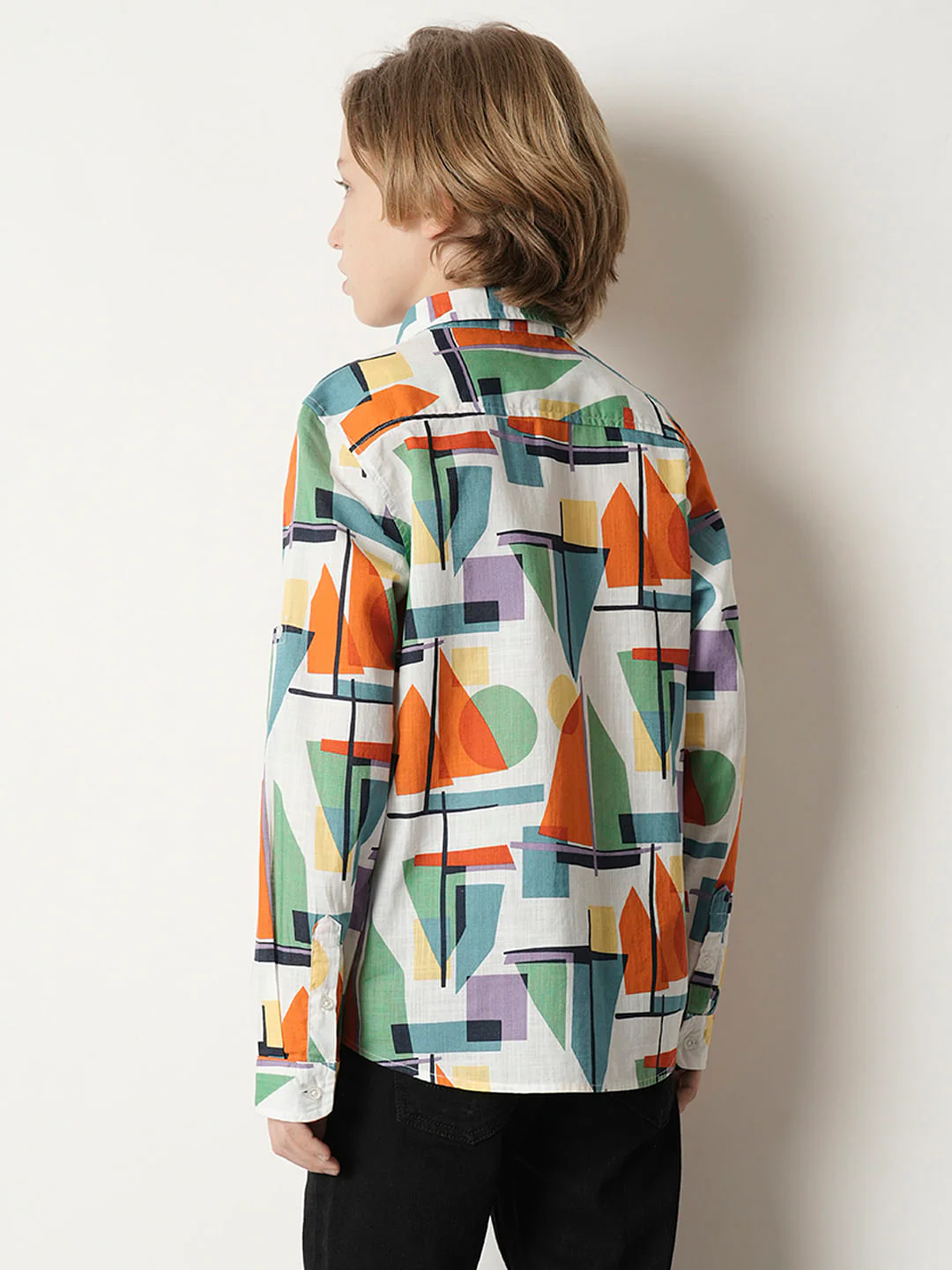 Boys Orange Abstract Print Full Sleeves Shirt - Image 4