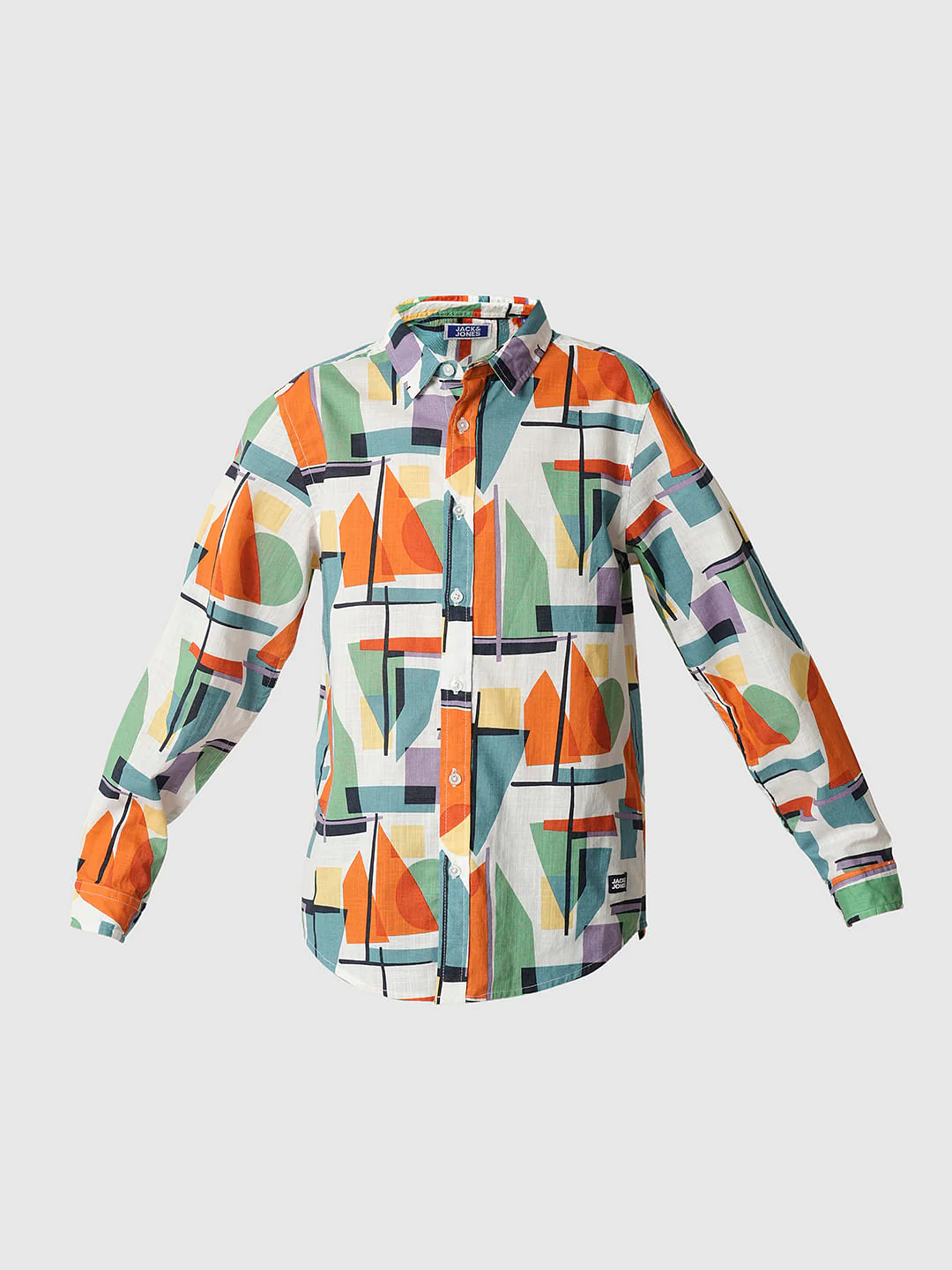 Boys Orange Abstract Print Full Sleeves Shirt - Image 7