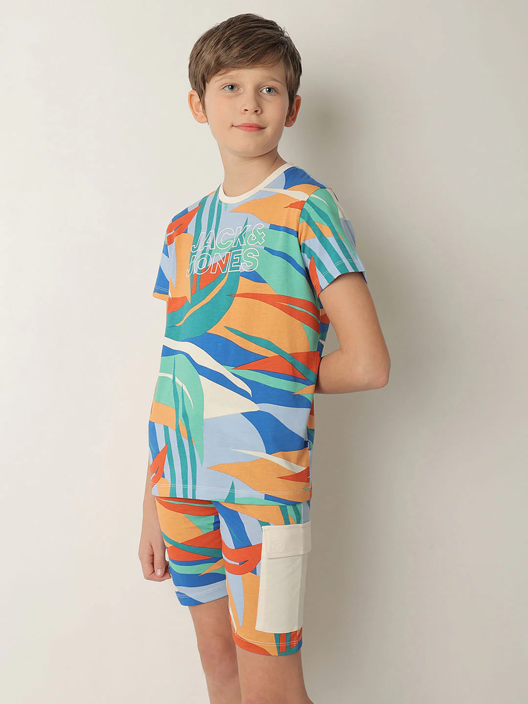 Boys Blue Tropical Print Co-ord Set T-shirt - Image 3