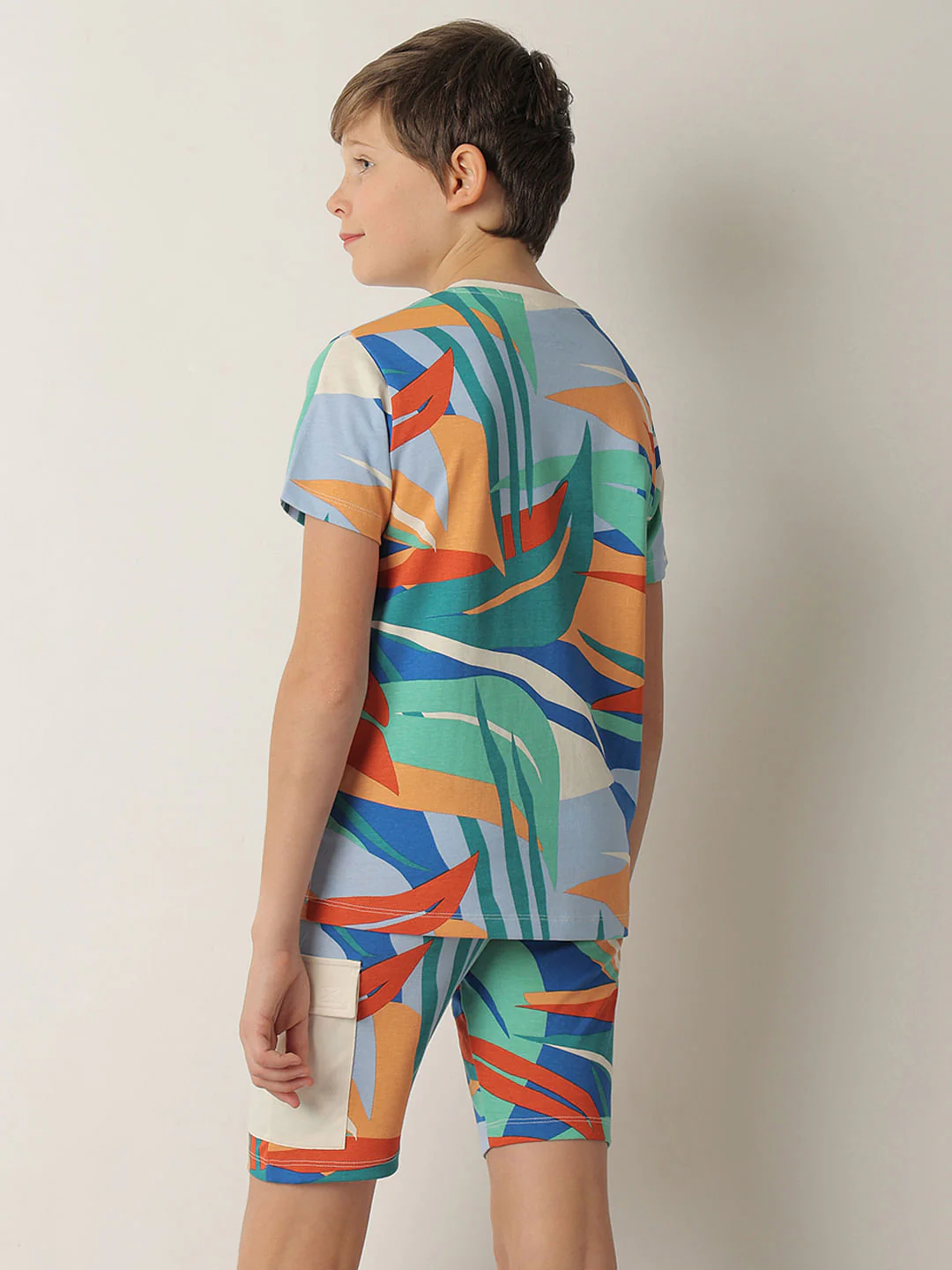 Boys Blue Tropical Print Co-ord Set T-shirt - Image 4