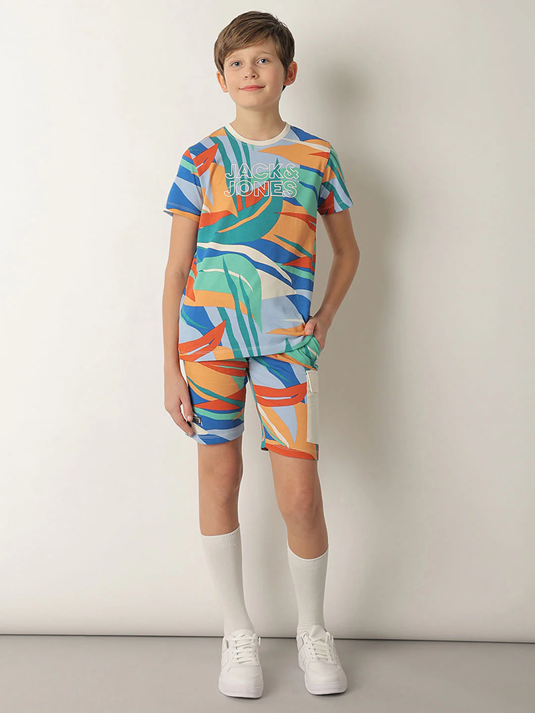 Boys Blue Tropical Print Co-ord Set T-shirt - Image 5
