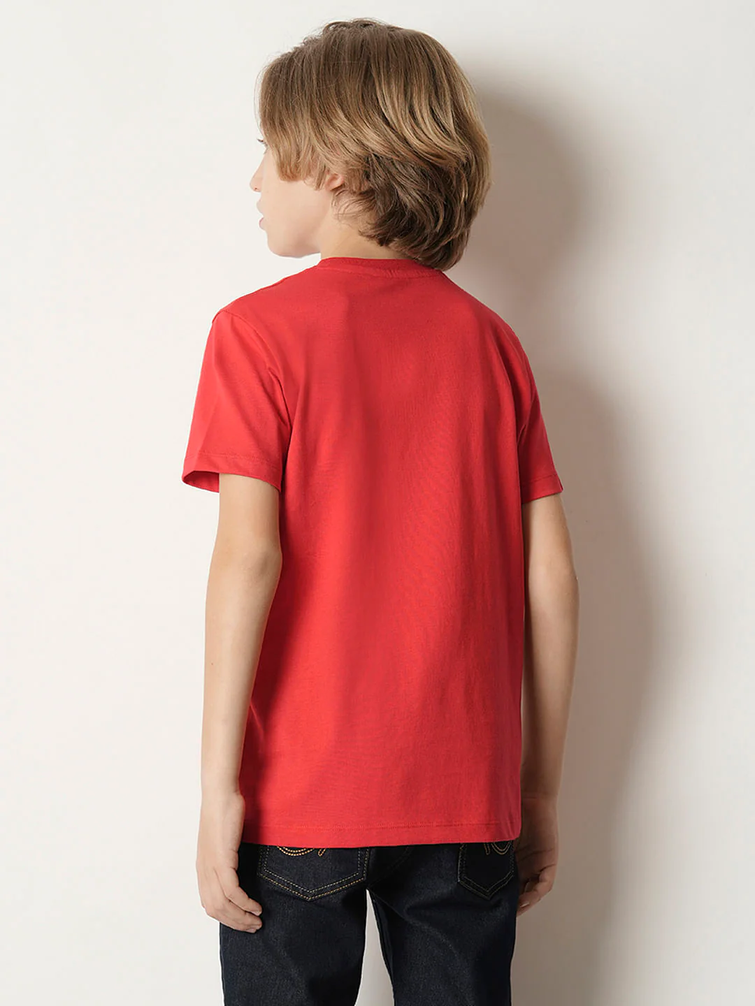 Boys Red Stamp Print Crew Neck T-shirt - Image 4