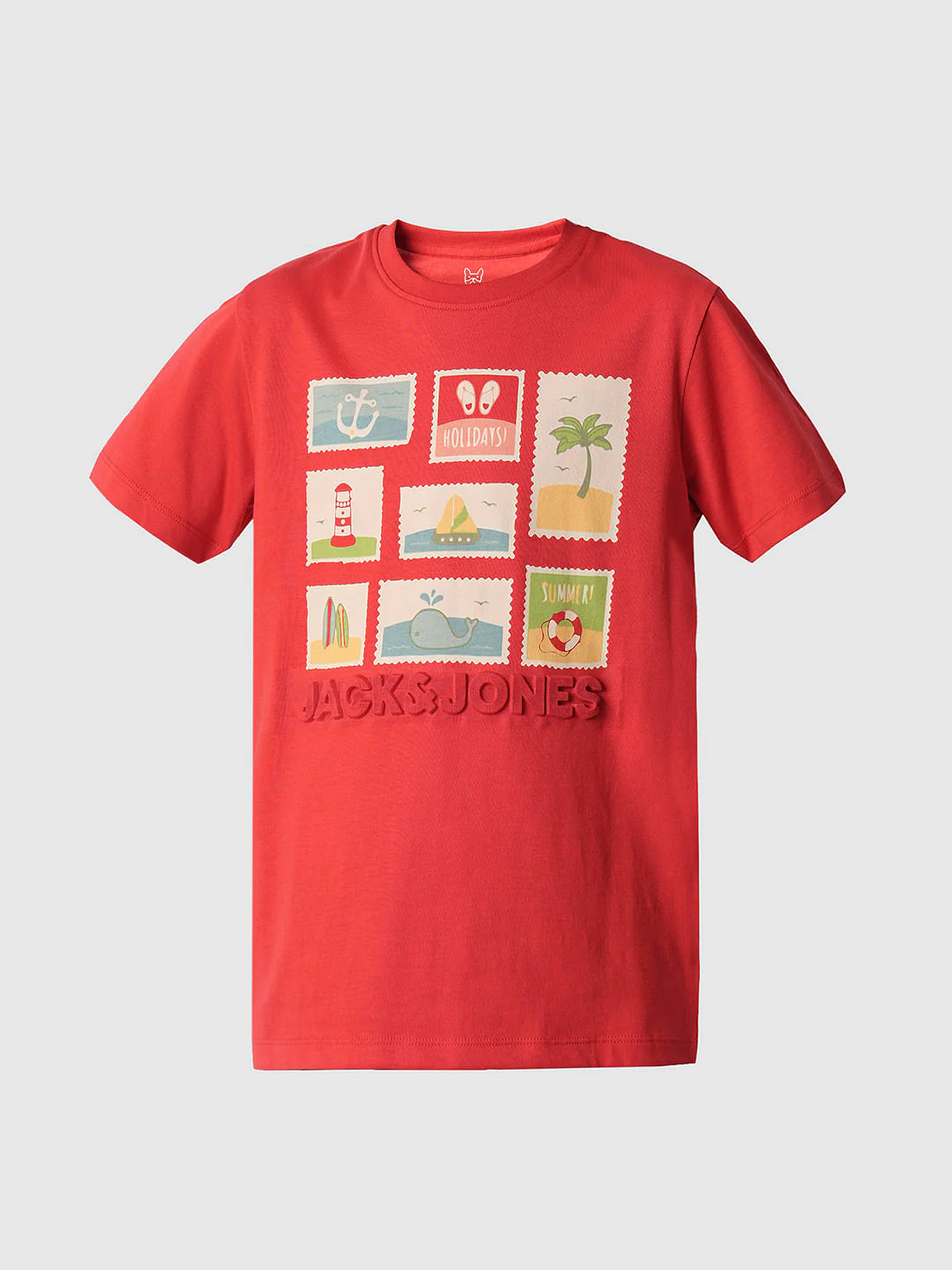 Boys Red Stamp Print Crew Neck T-shirt - Image 7