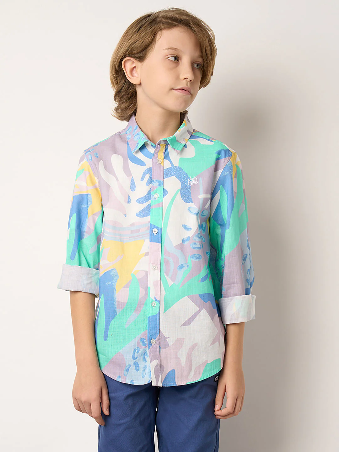 Boys Purple Printed Full Sleeves Shirt - Image 2