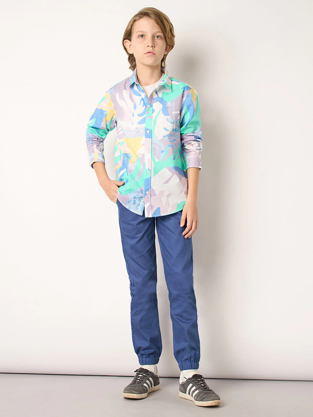 Boys Purple Printed Full Sleeves Shirt - Image 5