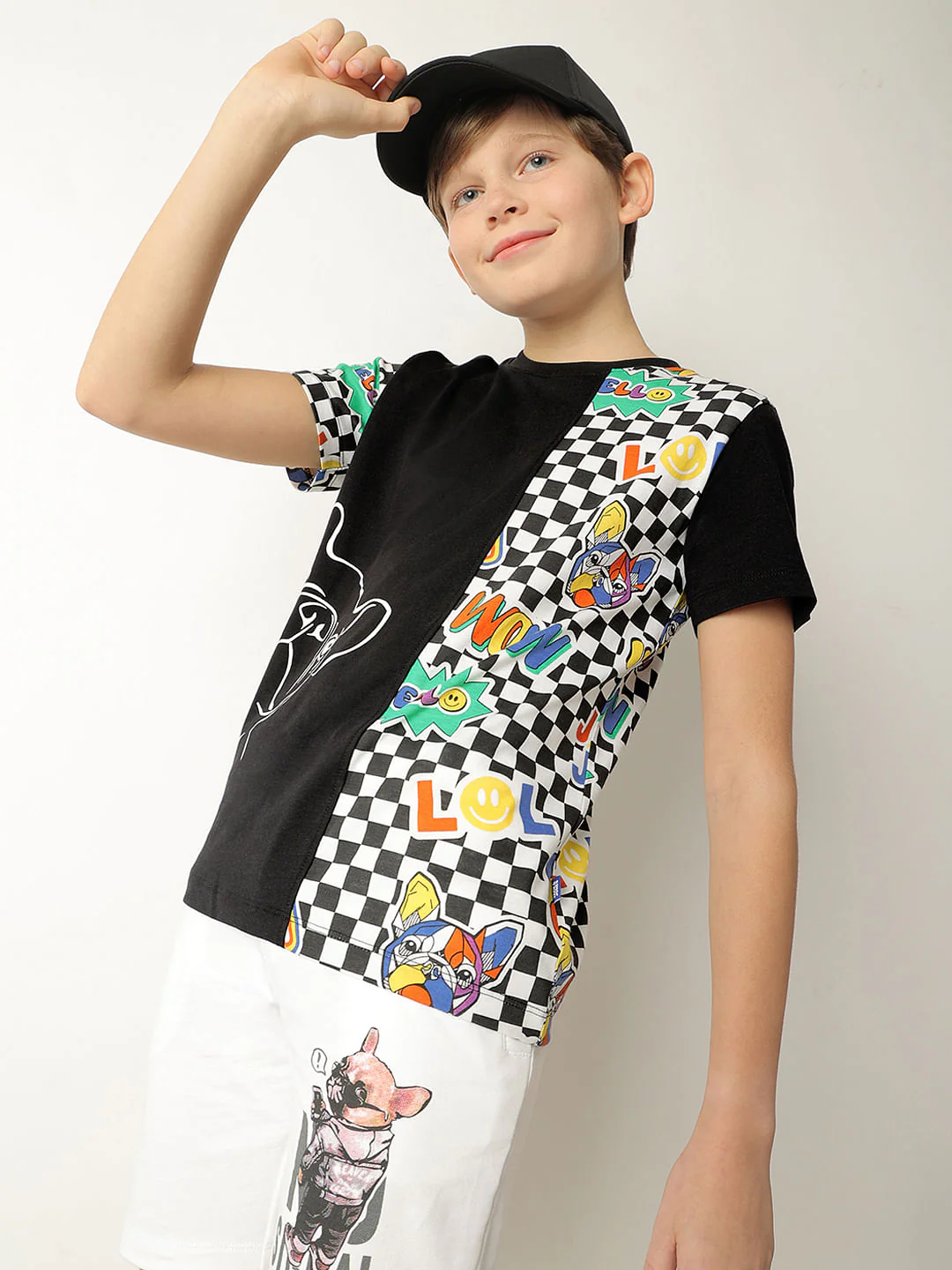 Boys Black Cut & Sew Printed T-shirt