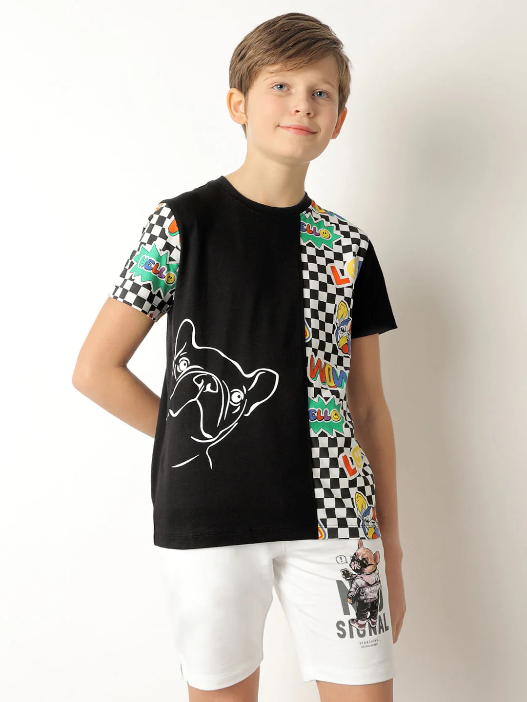 Boys Black Cut & Sew Printed T-shirt - Image 2