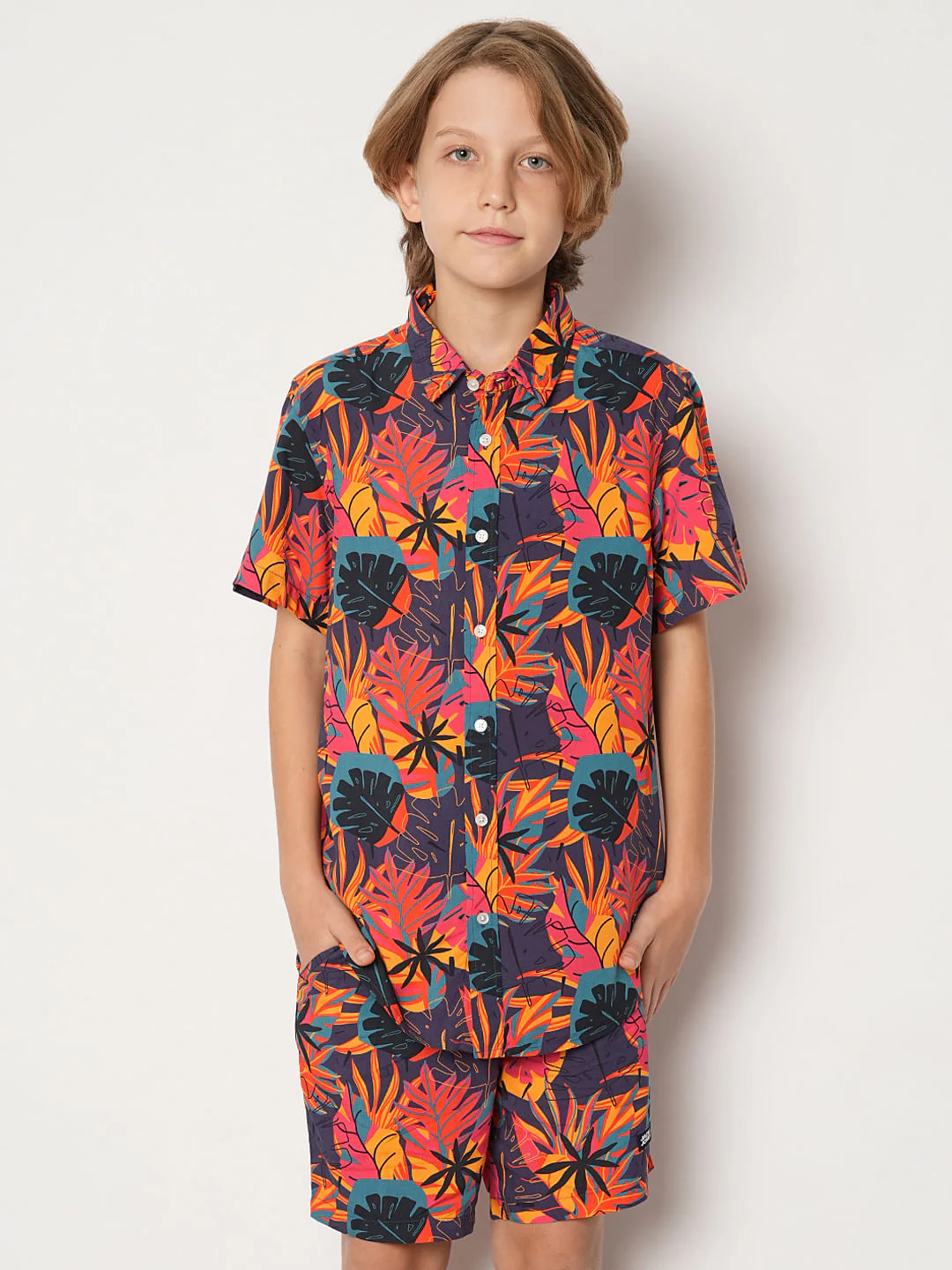 Boys Purple Tropical Print Co-ord Set Shirt - Image 2