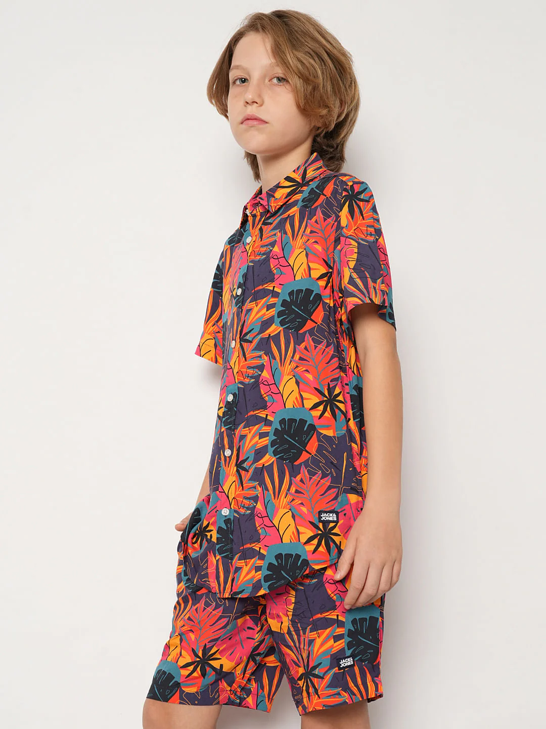 Boys Purple Tropical Print Co-ord Set Shirt - Image 3