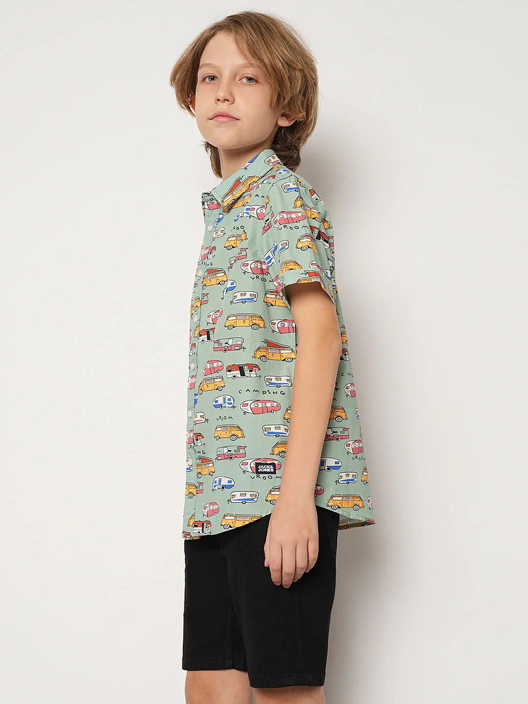 Boys Blue Green Car Print Shirt - Image 3