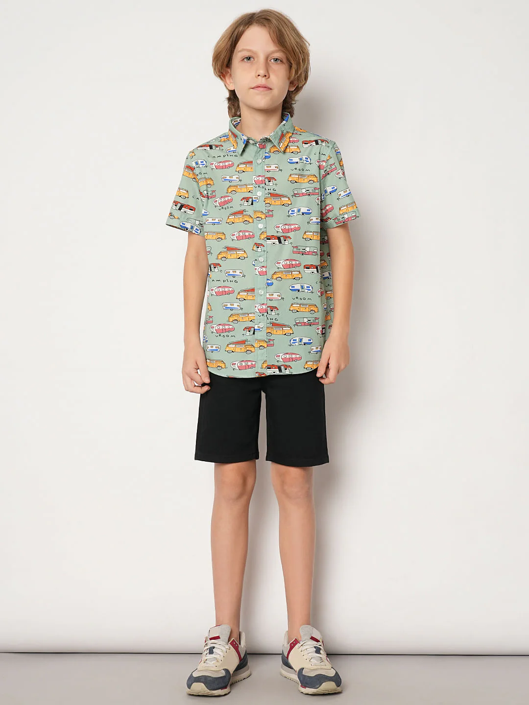 Boys Blue Green Car Print Shirt - Image 5