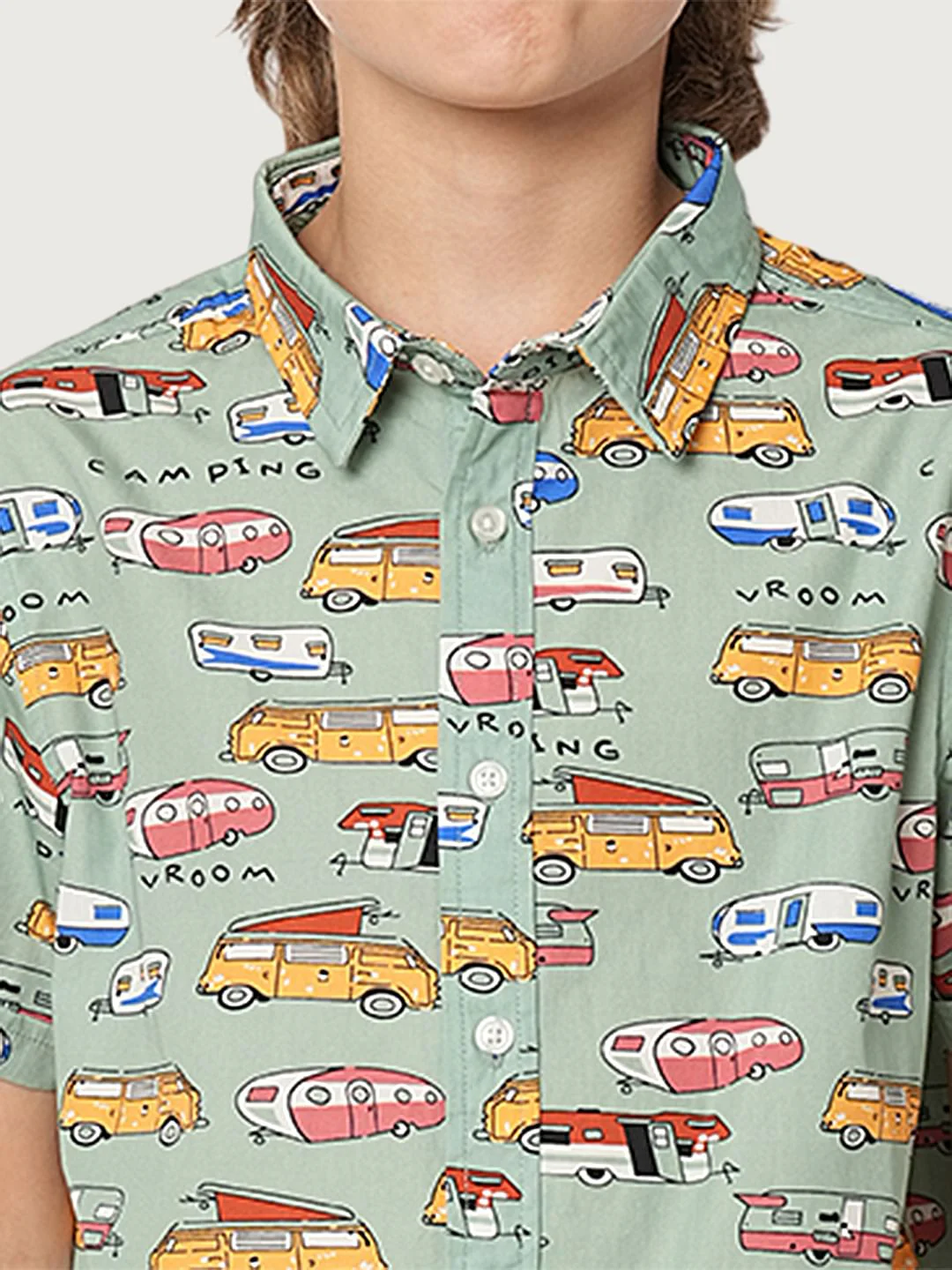 Boys Blue Green Car Print Shirt - Image 6
