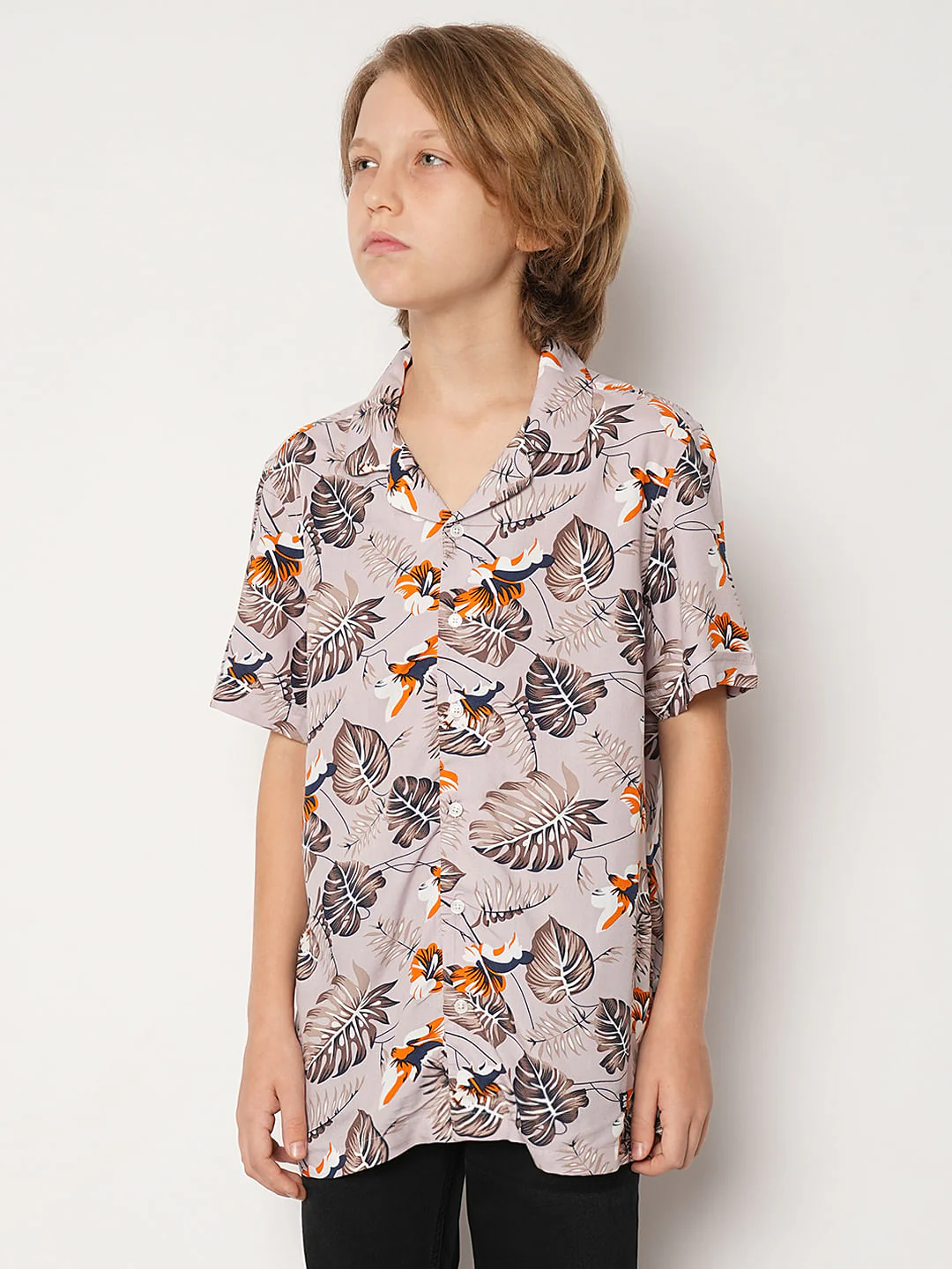 Boys Purple Tropical Print Shirt - Image 2