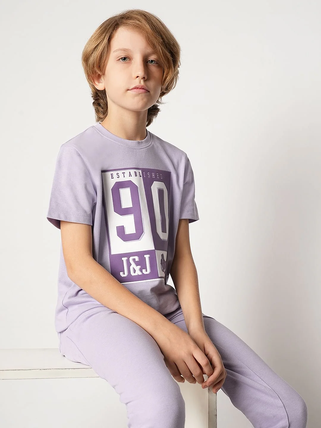 Boys Purple Printed Crew Neck T-shirt
