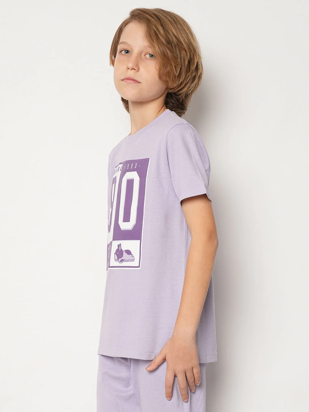 Boys Purple Printed Crew Neck T-shirt - Image 3
