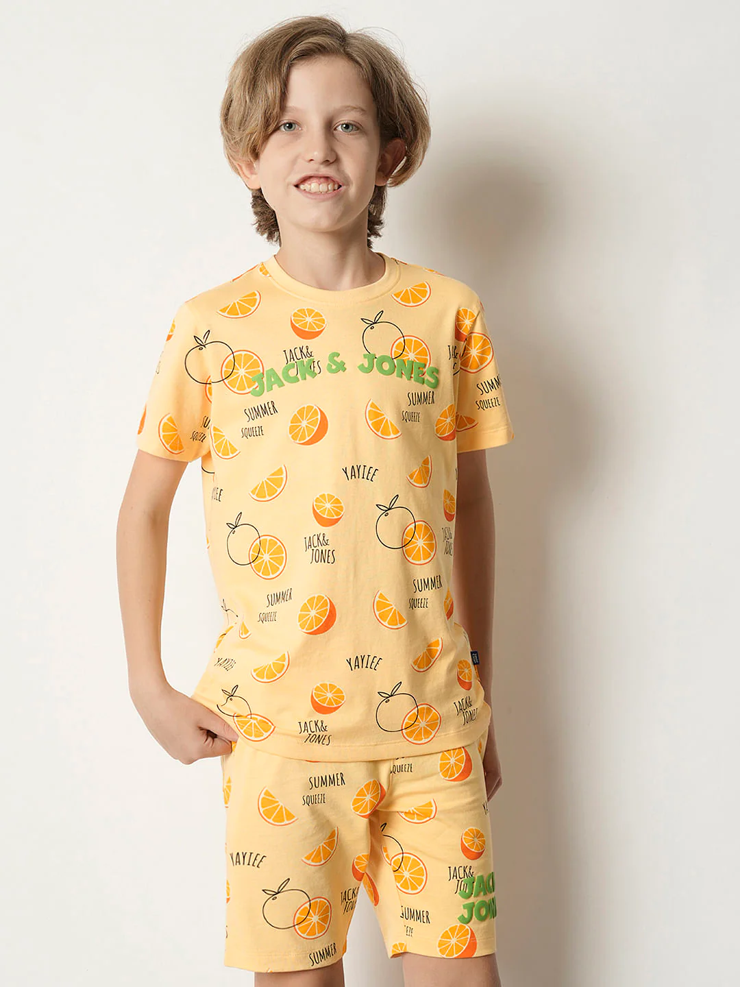 Boys Orange Fruits Print Co-ord Set T-shirt - Image 2