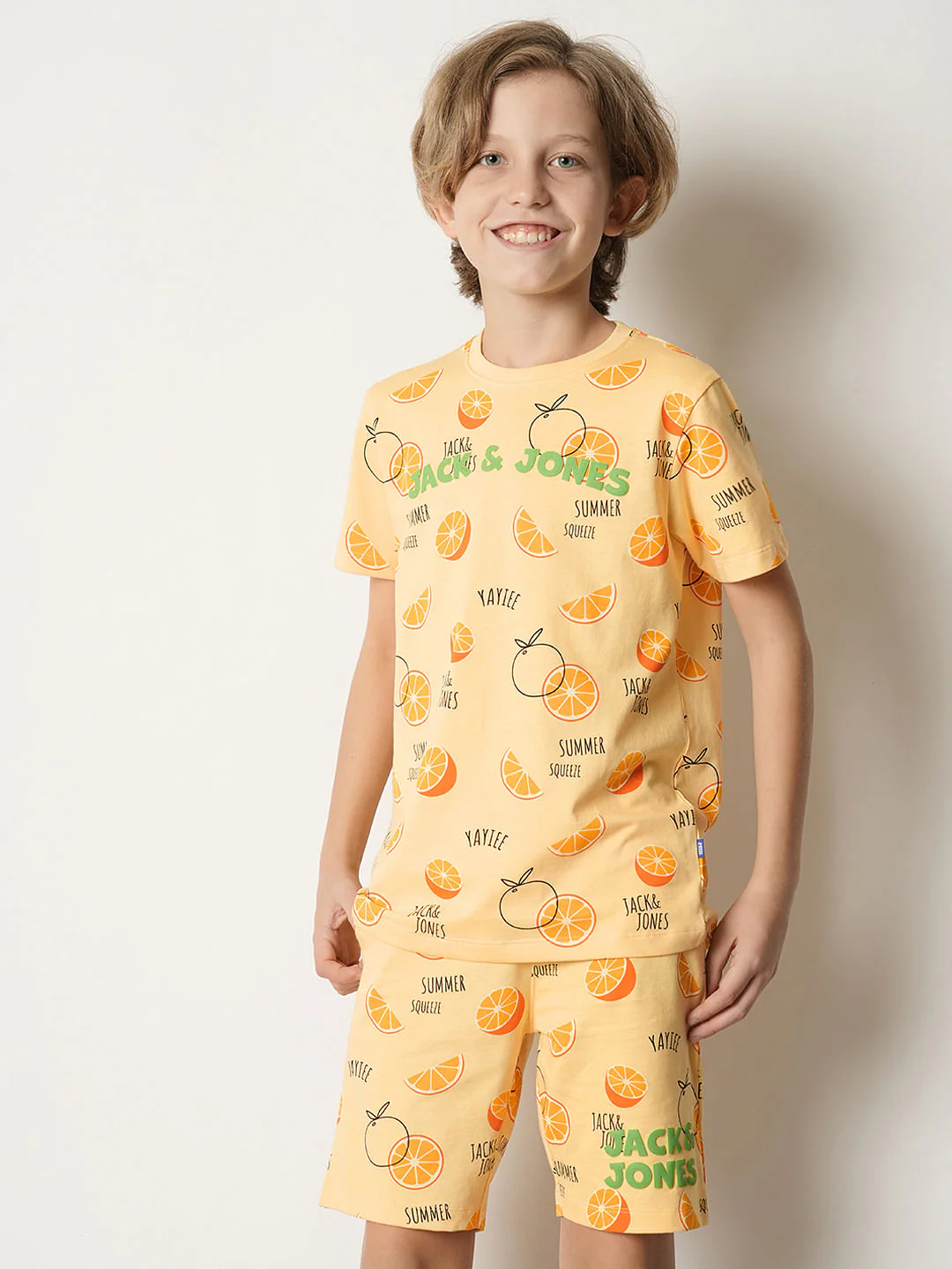 Boys Orange Fruits Print Co-ord Set T-shirt - Image 3