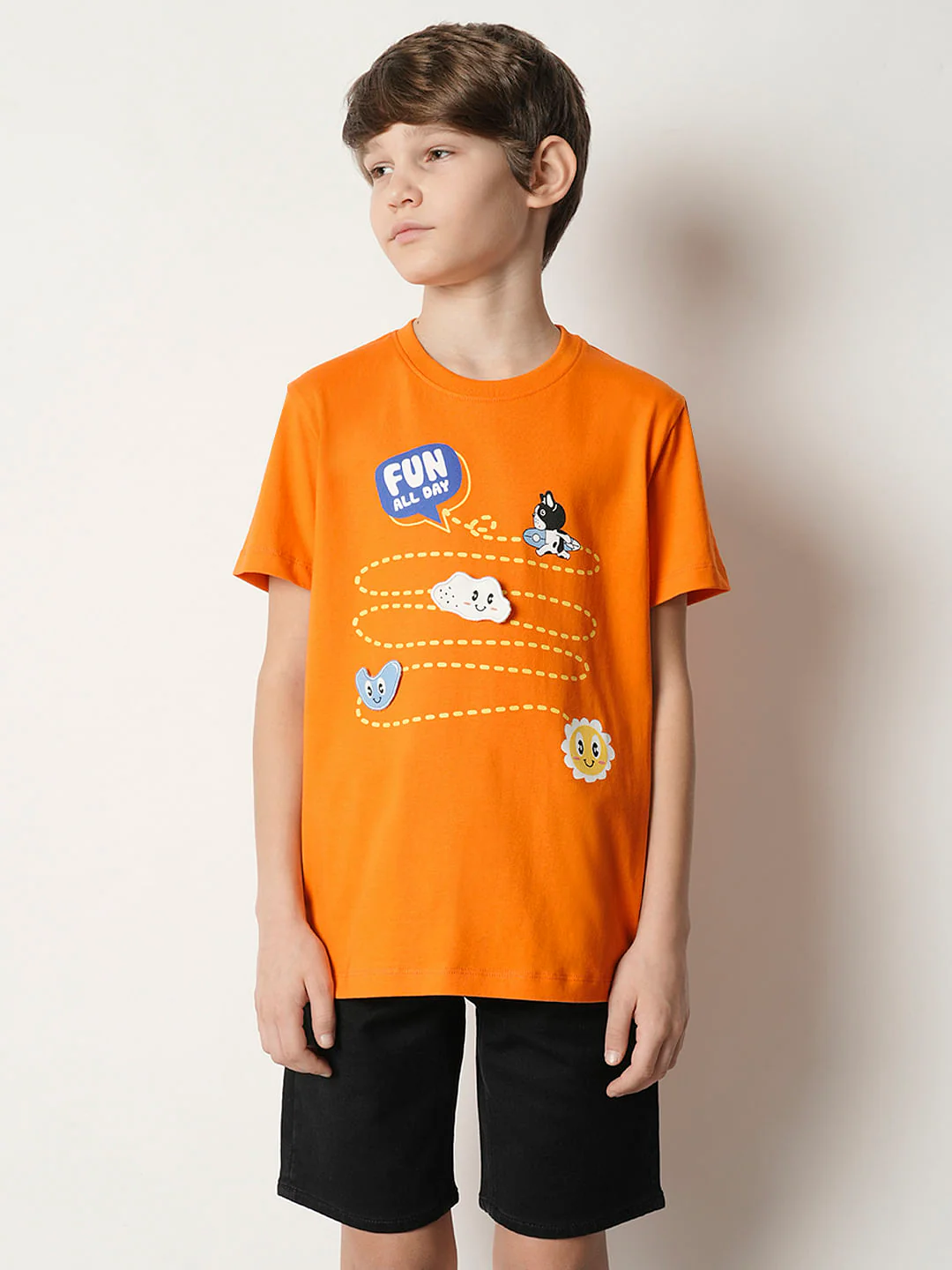 Boys Orange Motif Print T-shirt - Image 2