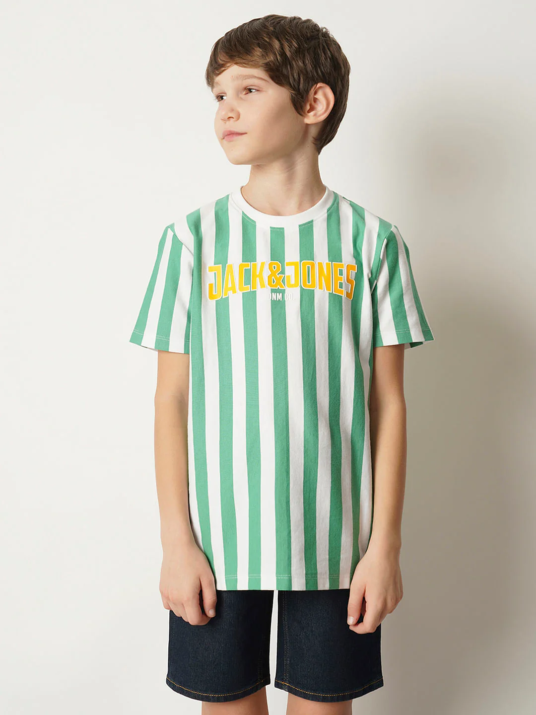 Boys Green Striped Crew Neck T-shirt - Image 2