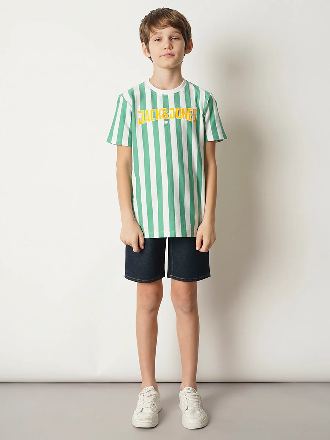 Boys Green Striped Crew Neck T-shirt - Image 5
