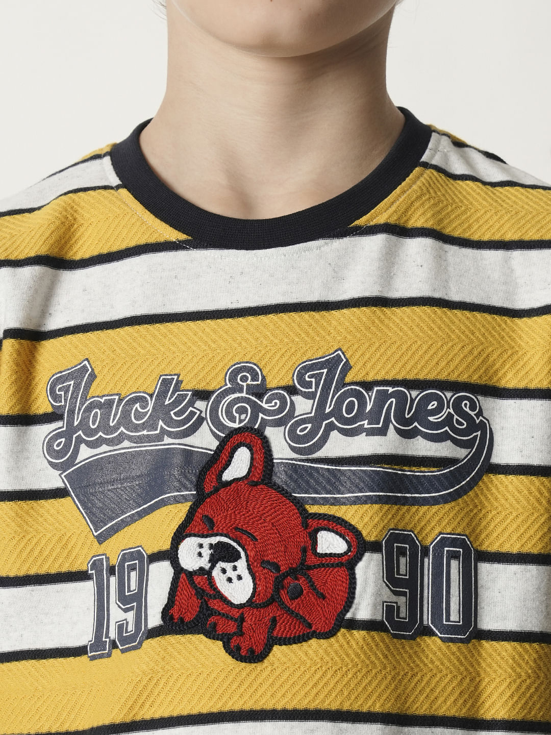 Boys Yellow Striped Crew Neck T-shirt - Image 6