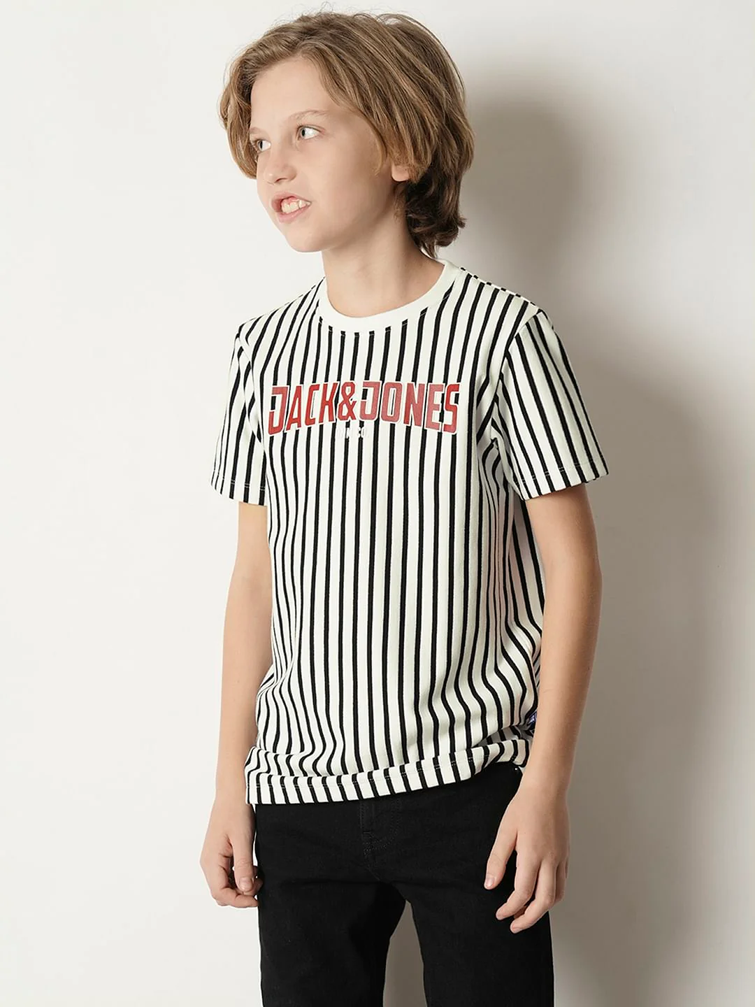 Boys Black & White Striped T-shirt - Image 3