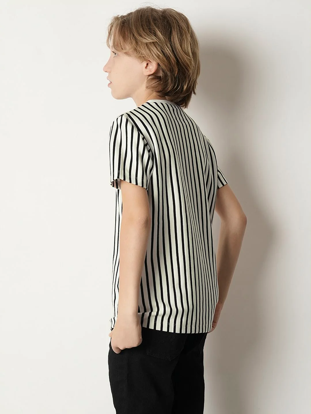 Boys Black & White Striped T-shirt - Image 4