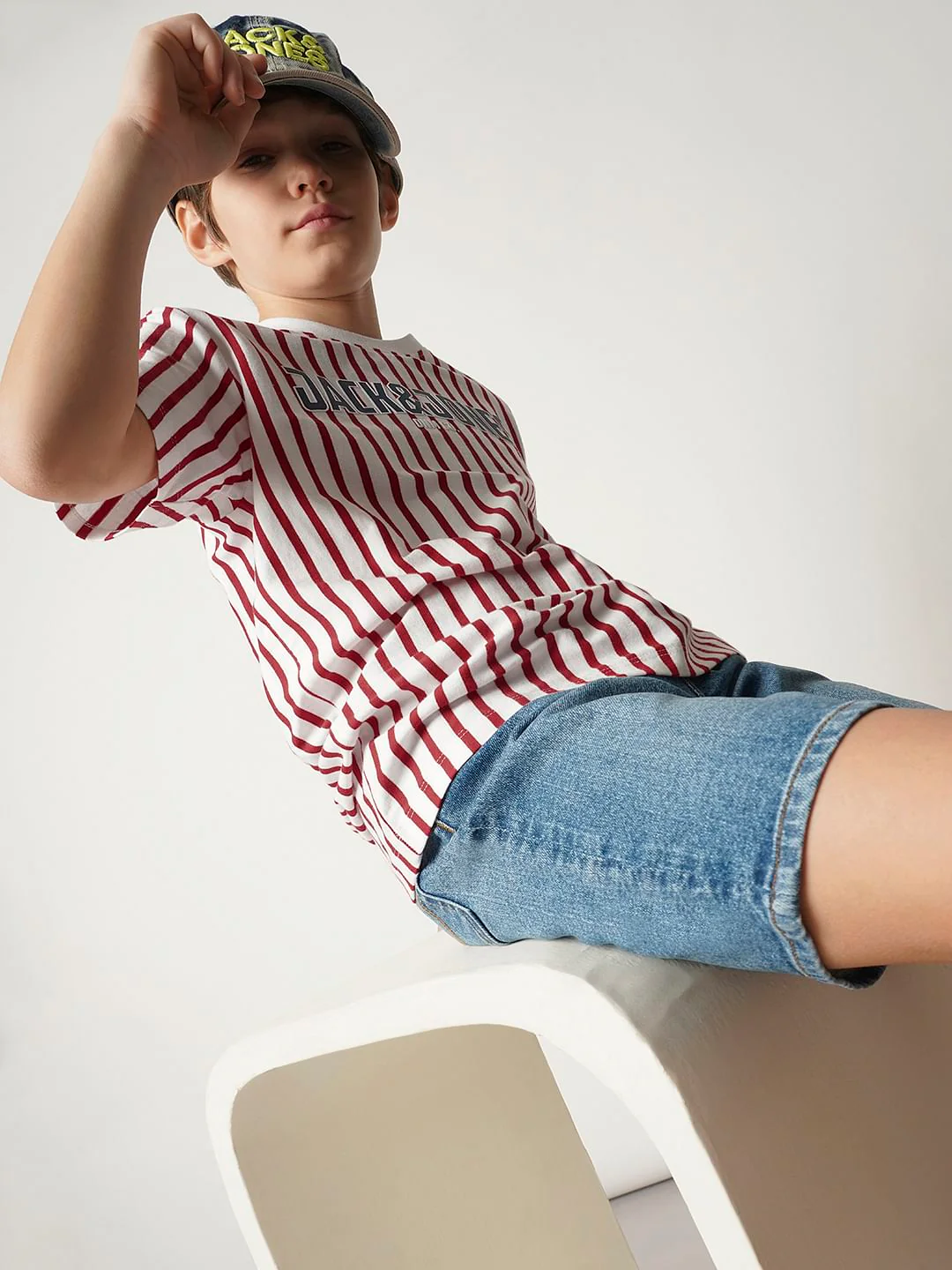 Boys Red Striped Crew Neck T-shirt