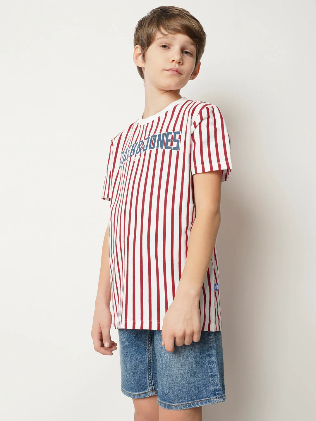 Boys Red Striped Crew Neck T-shirt - Image 3