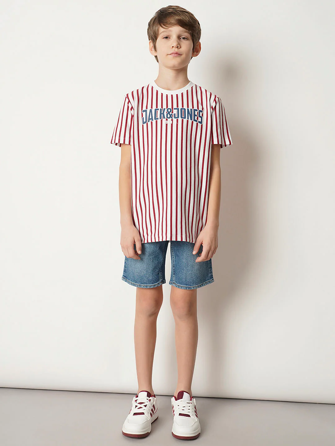 Boys Red Striped Crew Neck T-shirt - Image 5
