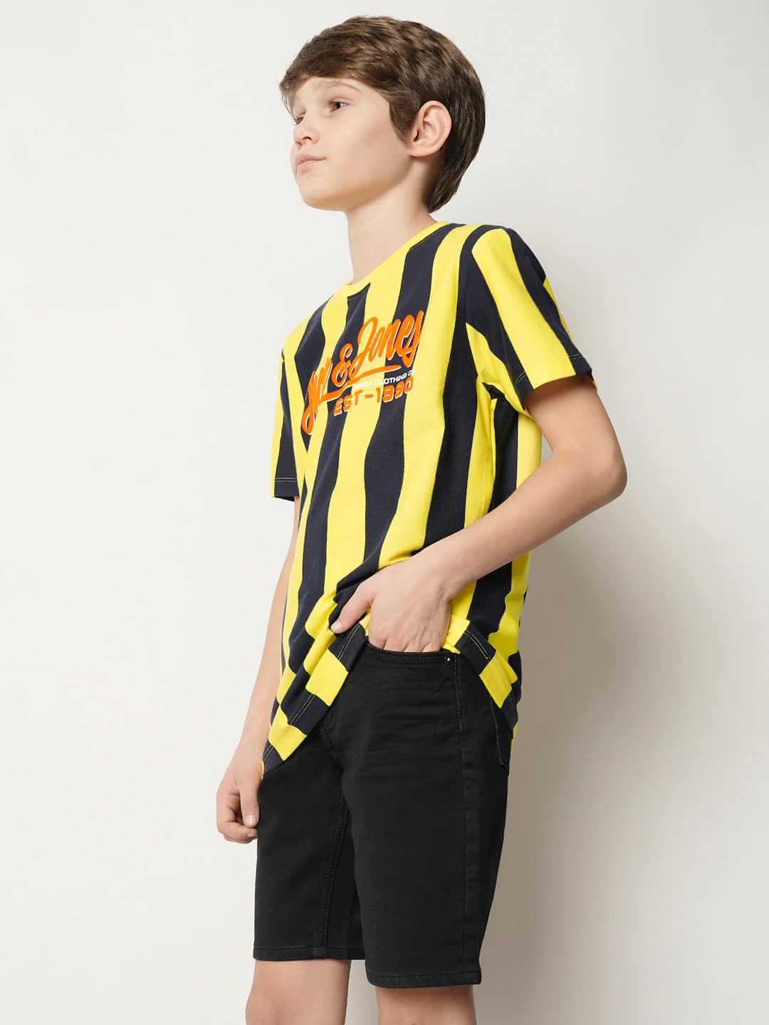 Boys Yellow Striped Crew Neck T-shirt - Image 3
