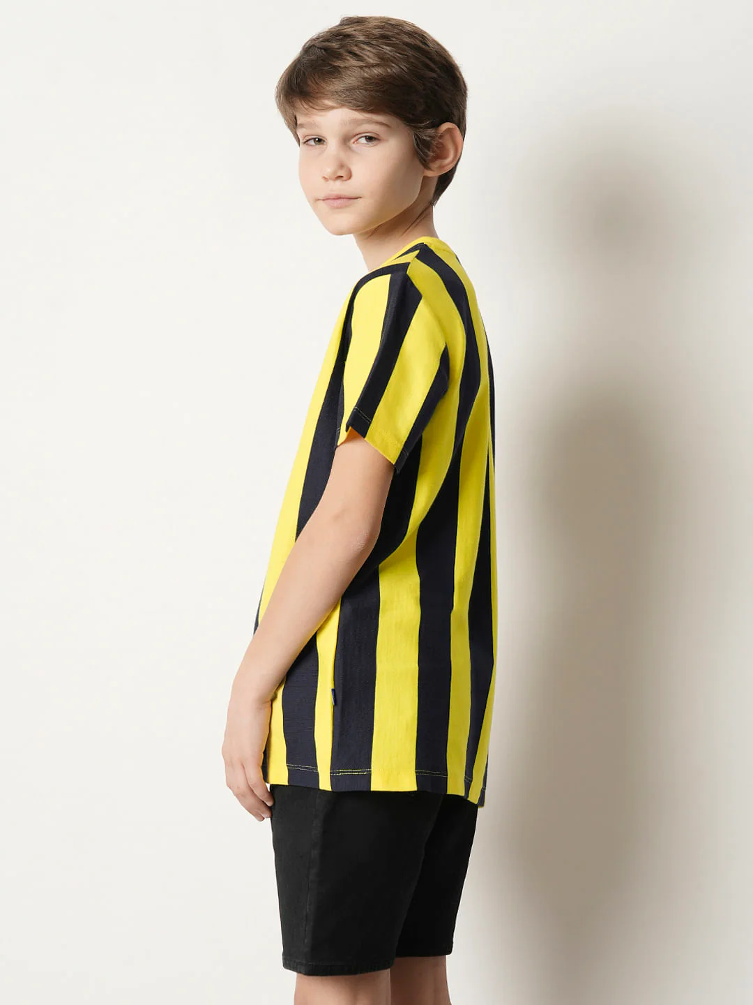 Boys Yellow Striped Crew Neck T-shirt - Image 4