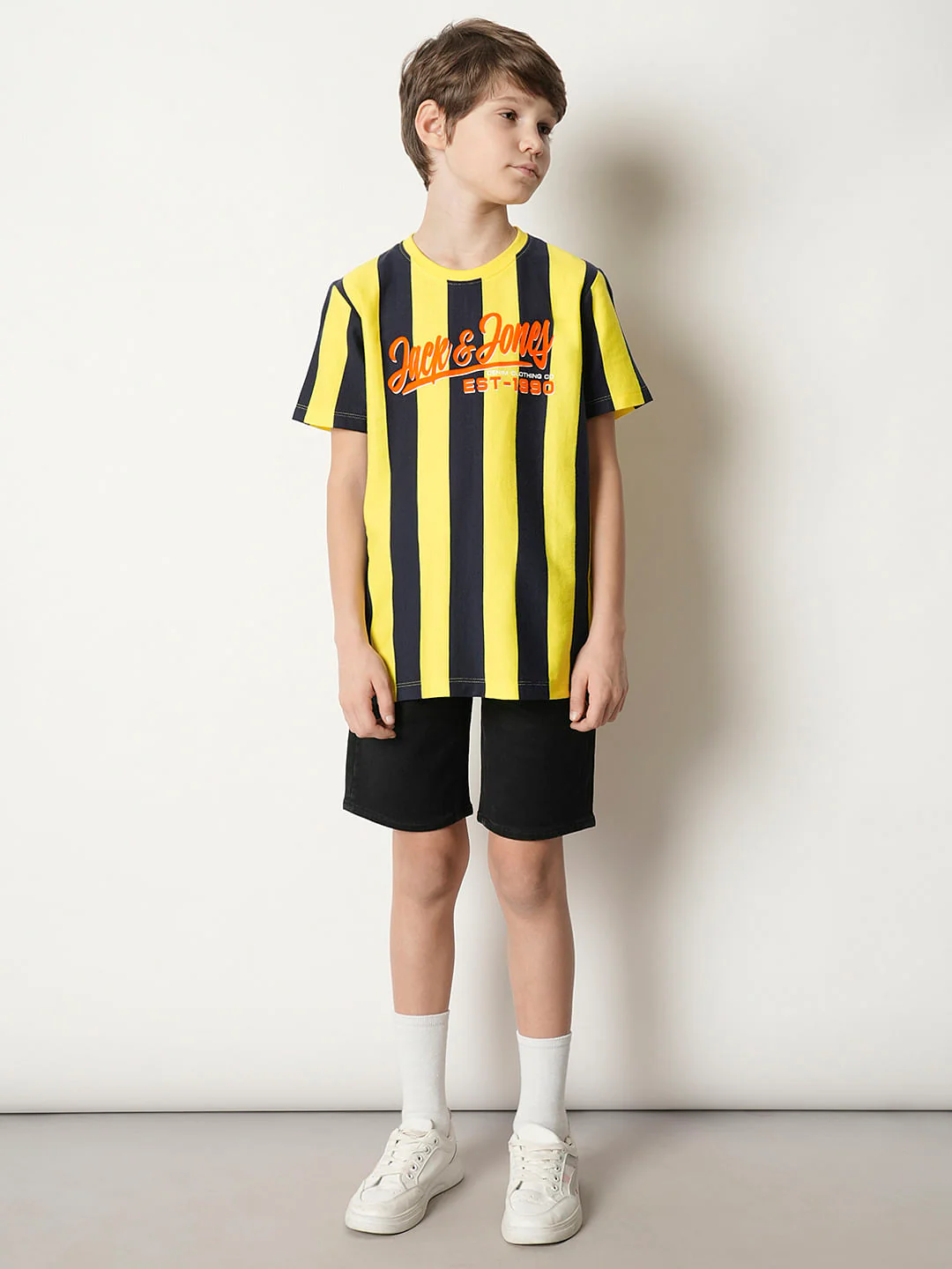 Boys Yellow Striped Crew Neck T-shirt - Image 5