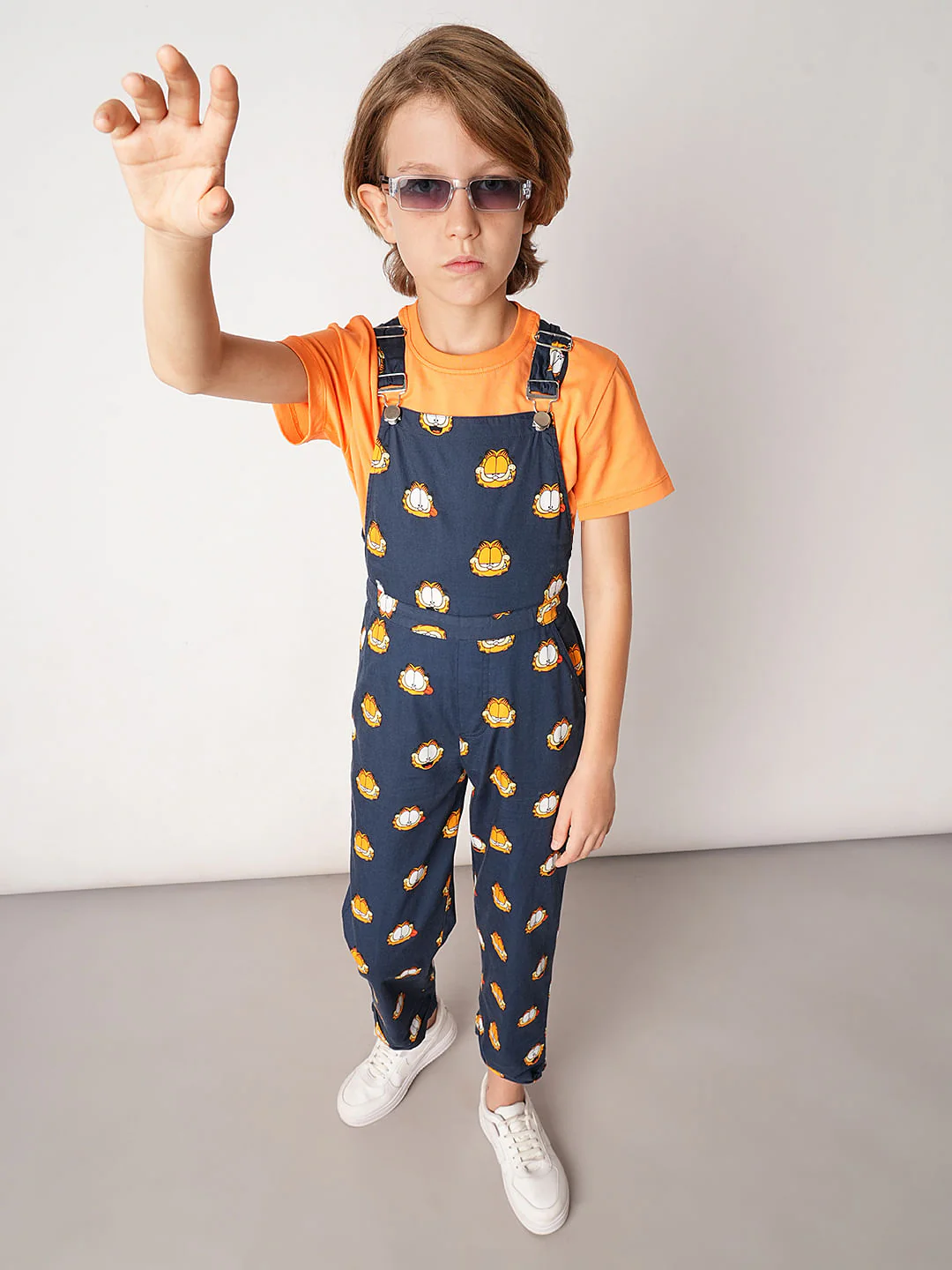Boys Dark Blue Garfield Print Dungaree