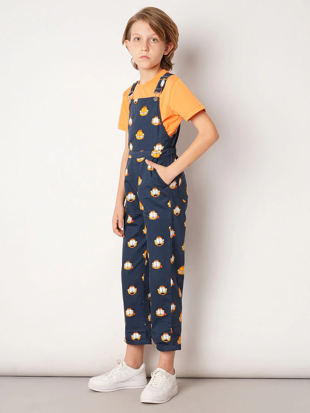 Boys Dark Blue Garfield Print Dungaree - Image 3