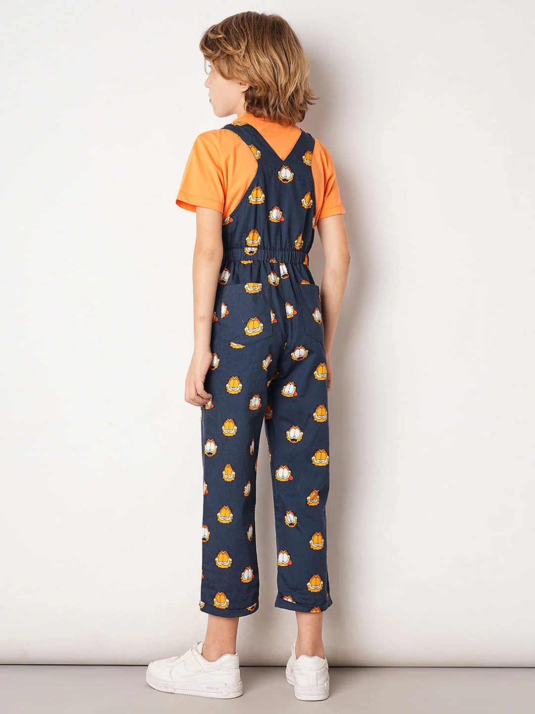 Boys Dark Blue Garfield Print Dungaree - Image 4