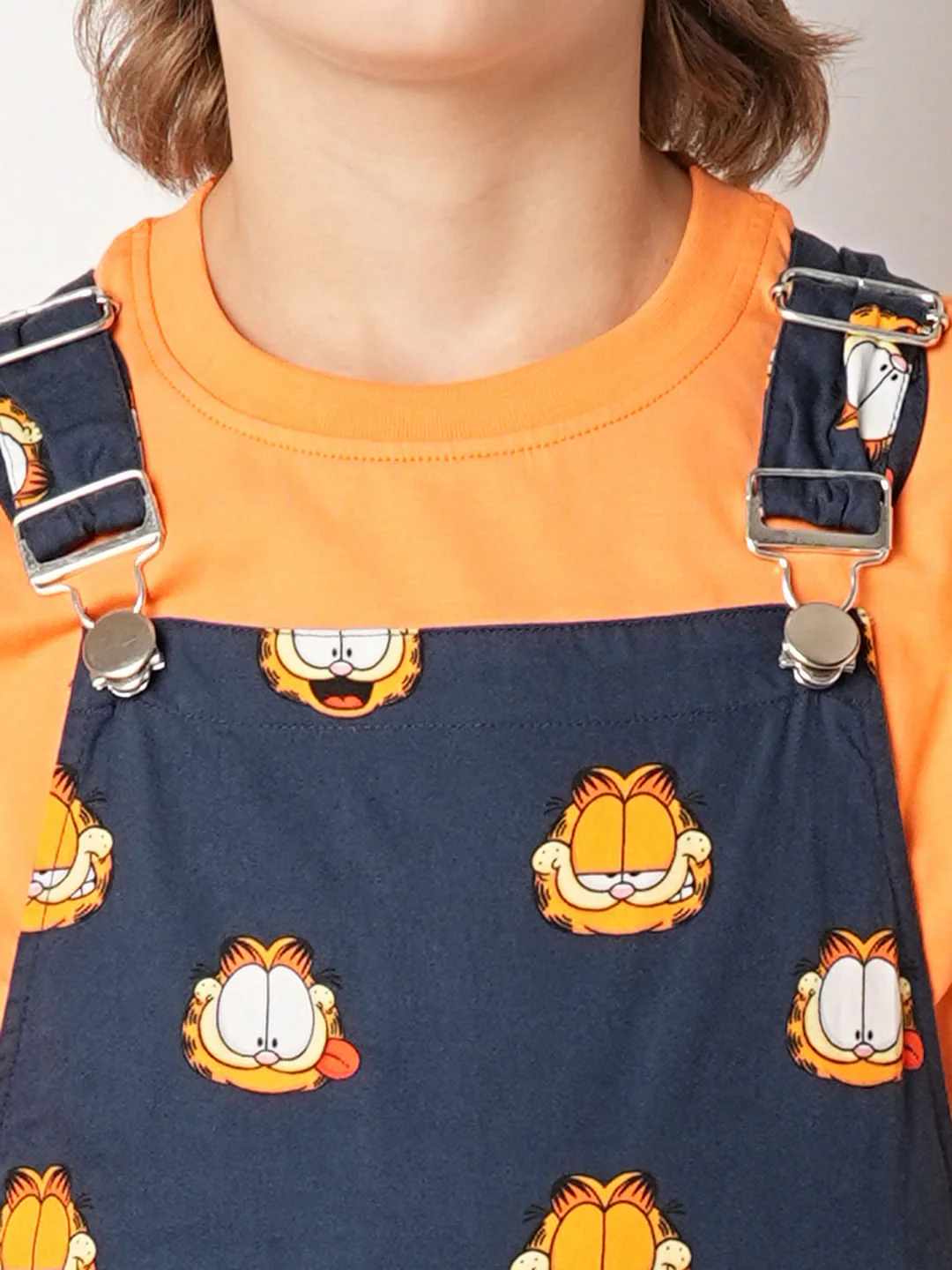 Boys Dark Blue Garfield Print Dungaree - Image 6