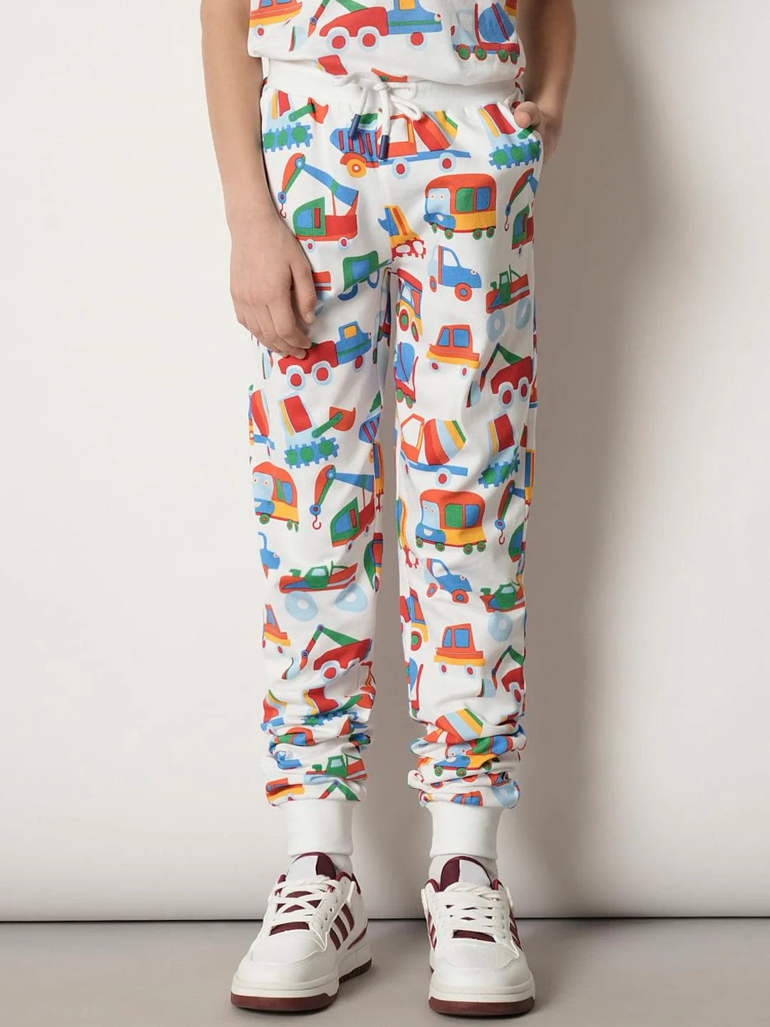 Boys White Car Print Co-ord Set Sweatpants - Image 2