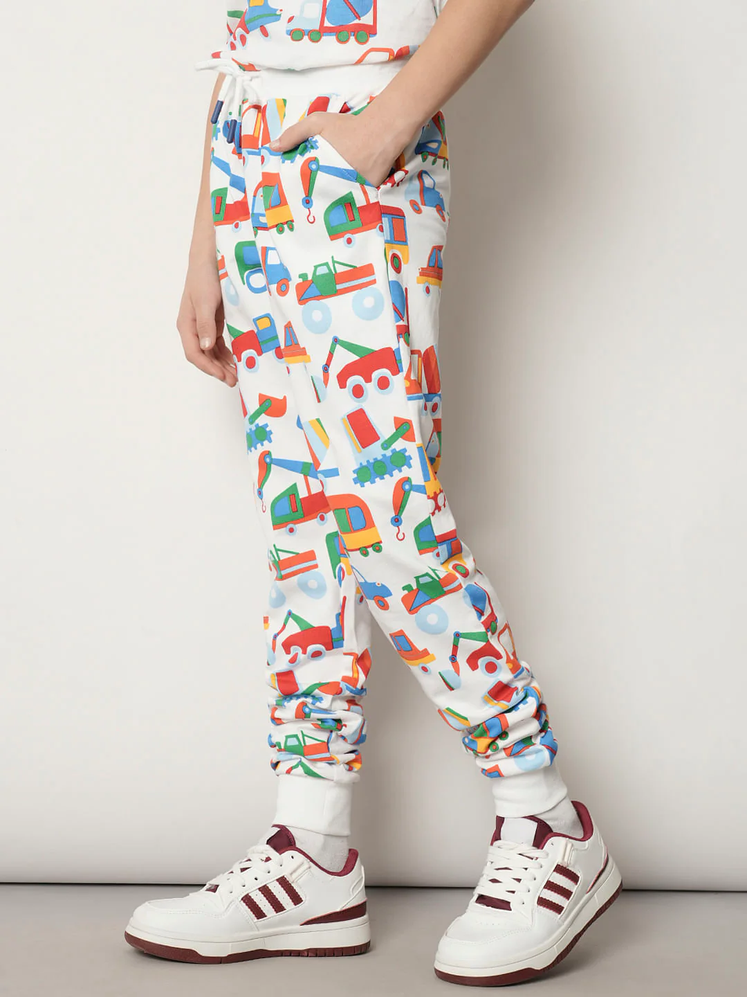 Boys White Car Print Co-ord Set Sweatpants - Image 3
