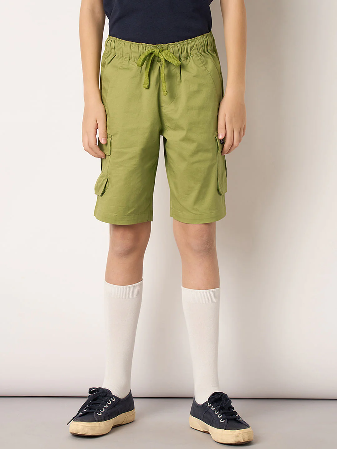 Boys Green Cotton Cargo Shorts - Image 2